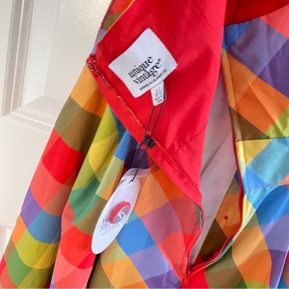Unique Vintage Rainbow Madras Plaid Tarrytown Hostess Dress Sz L NWT - Picture 10 of 10